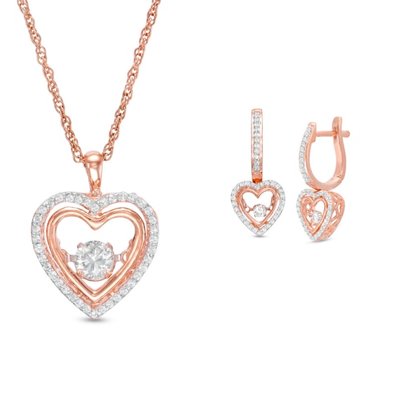 Unstoppable Love™ 1/2 CT. T.w. Diamond Heart Pendant and Drop Earrings Set in 10K Rose Gold