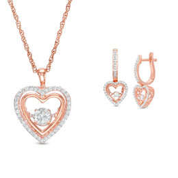 0.53 CT. T.W. Diamond Heart Pendant and Drop Earrings Set in 10K Rose Gold