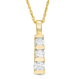 1/2 CT. T.W. Diamond Three Stone Linear Drop Pendant in 10K Gold