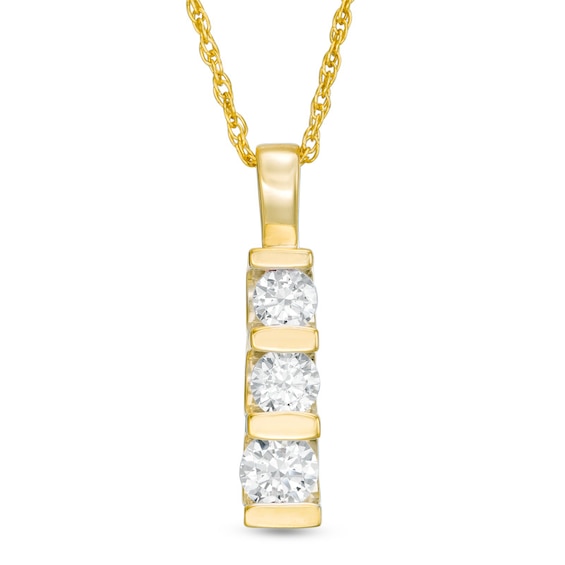 1/2 CT. T.w. Diamond Three Stone Linear Drop Pendant in 10K Gold