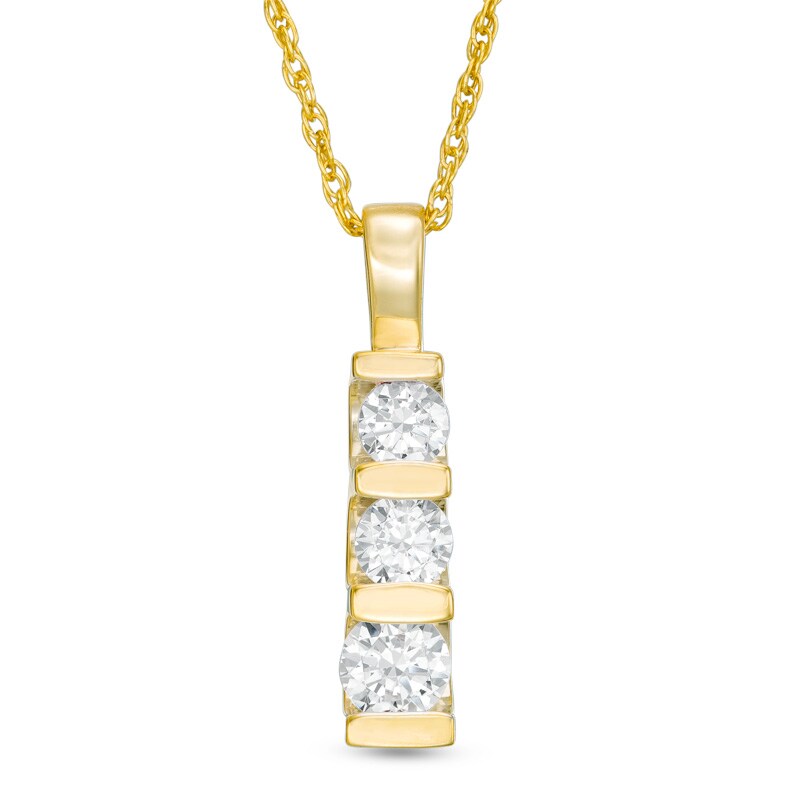 Main Image 1 of 1/2 CT. T.W. Diamond Three Stone Linear Drop Pendant in 10K Gold