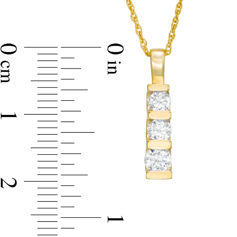 Main Image 2 of 1/2 CT. T.W. Diamond Three Stone Linear Drop Pendant in 10K Gold