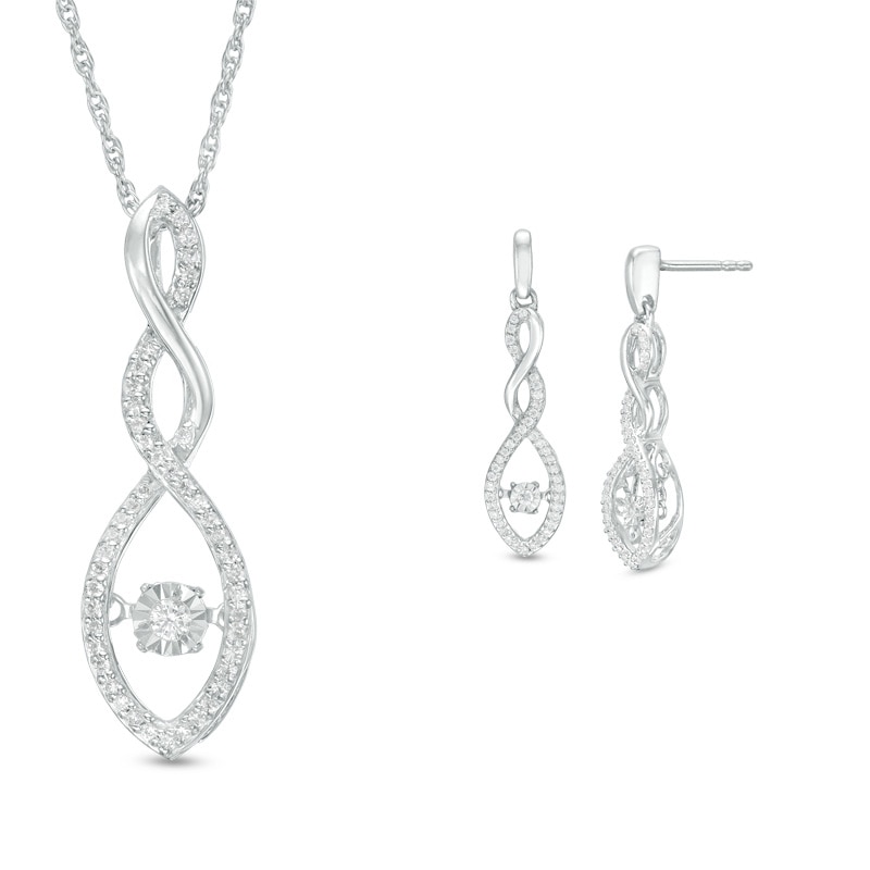 Main Image 1 of Unstoppable Love™ 1/3 CT. T.W. Diamond Marquise Frame Twist Pendant and Drop Earrings Set in Sterling Silver