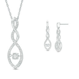 0.30 CT. T.W. Diamond Marquise Frame Twist Pendant and Drop Earrings Set in Sterling Silver