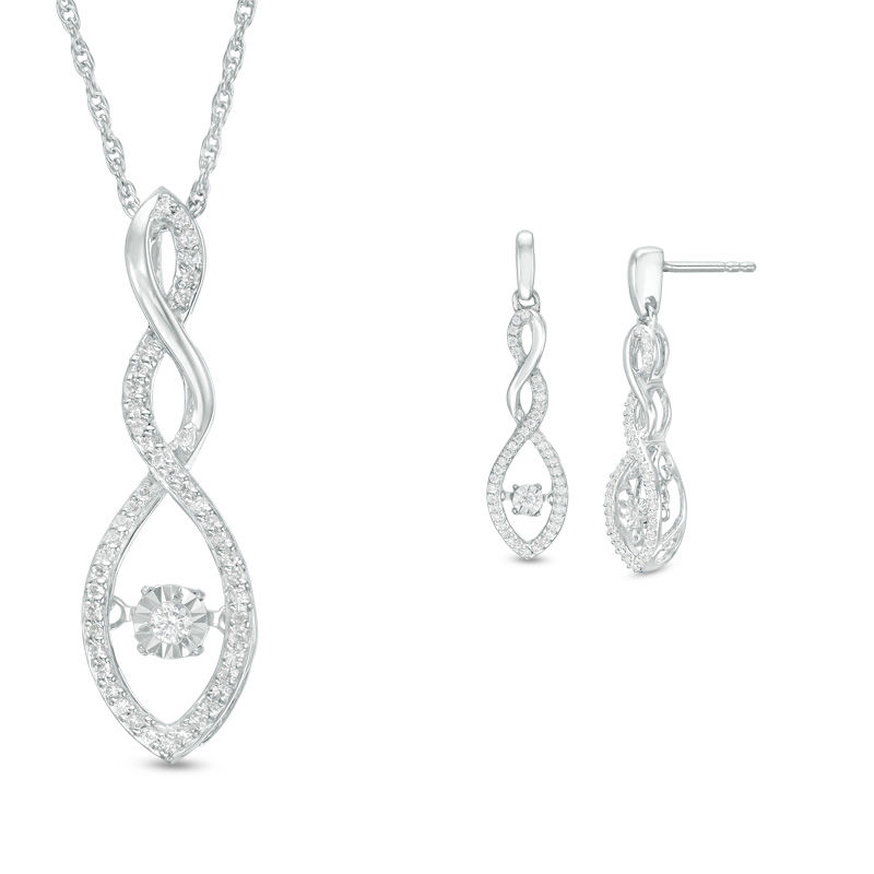 Main Image 1 of 0.30 CT. T.W. Diamond Marquise Frame Twist Pendant and Drop Earrings Set in Sterling Silver