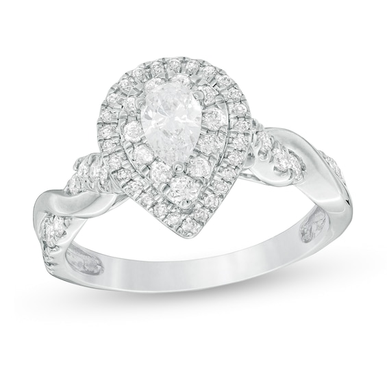 1 CT. T.w. Pear-Shaped Diamond Double Frame Twist Engagement Ring in 14K White Gold