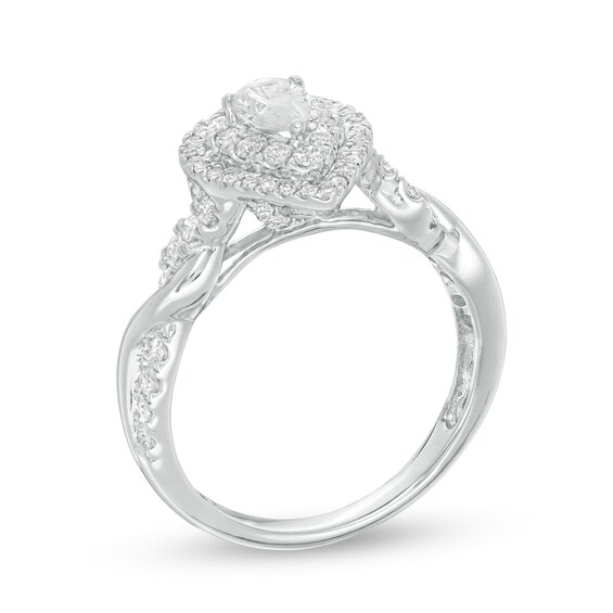 1 CT. T.w. Pear-Shaped Diamond Double Frame Twist Engagement Ring in 14K White Gold
