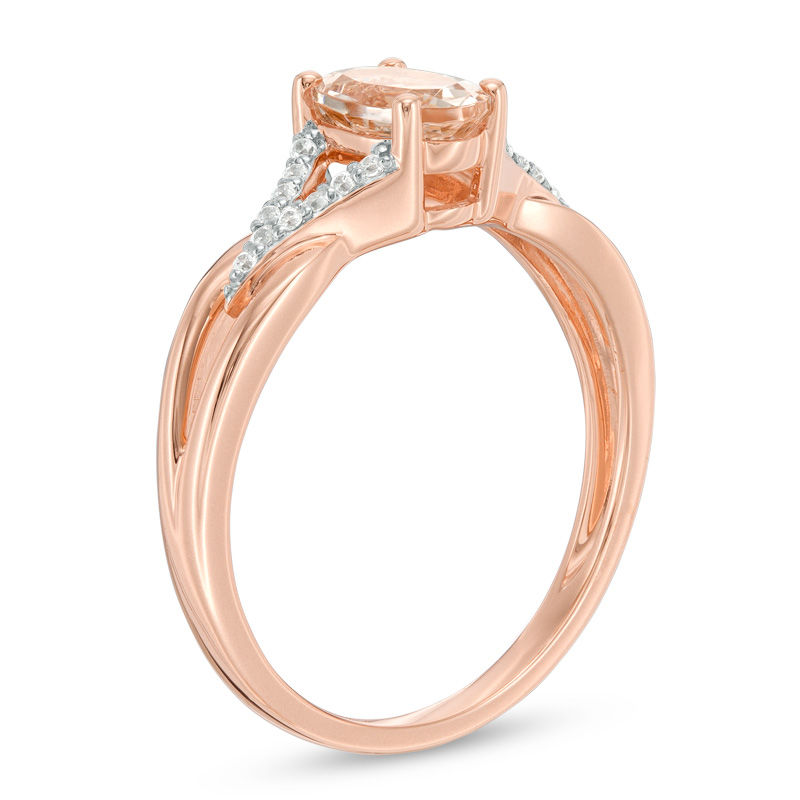 Main Image 2 of Oval Morganite and Diamond Accent Split Shank Ring in 10K Rose Gold