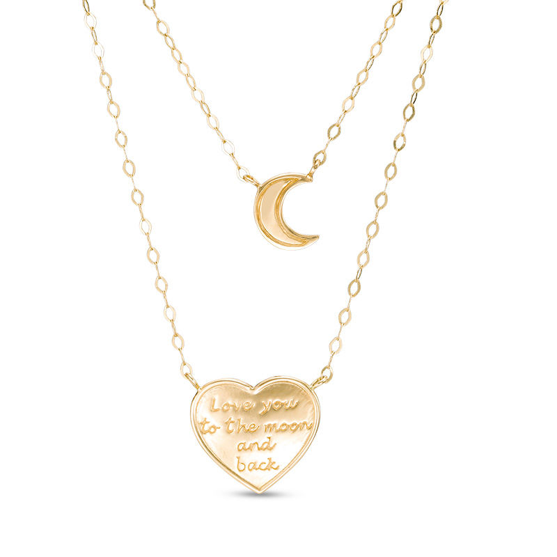Heart and Moon Double Strand Necklace in 10K Gold