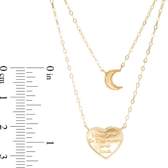 Heart and Moon Double Strand Necklace in 10K Gold