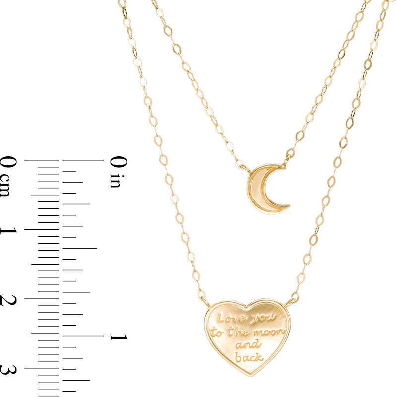 Heart and Moon Double Strand Necklace in 10K Gold