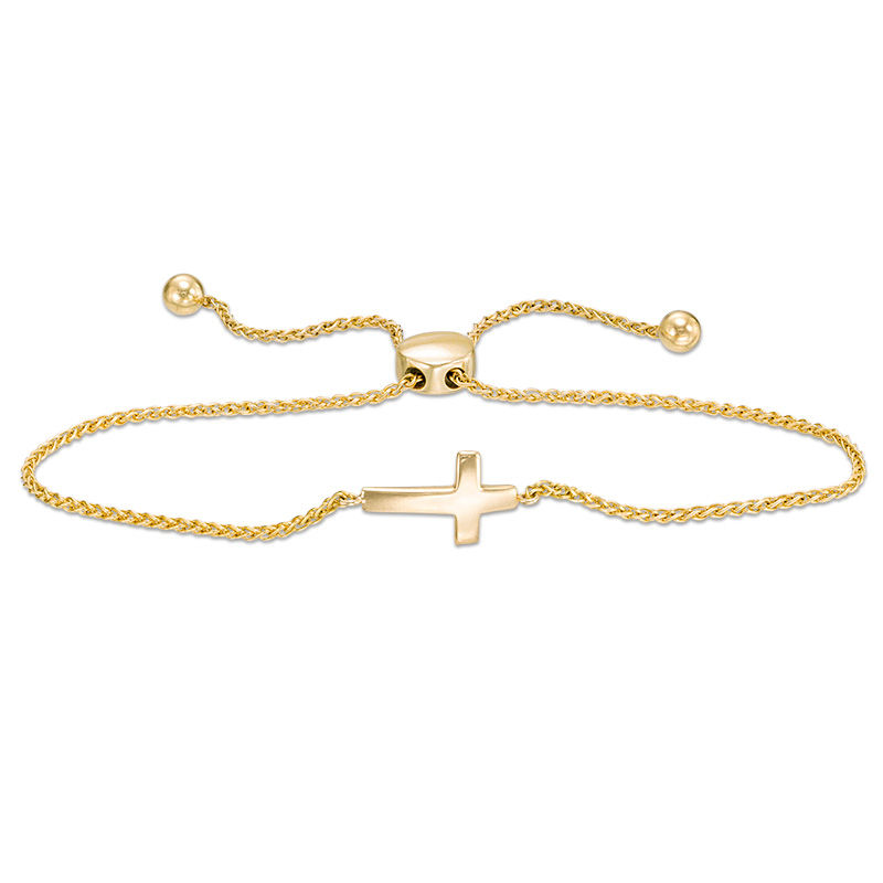 Main Image 1 of Small Sideways Cross Bolo Bracelet in 10K Gold - 9.5"