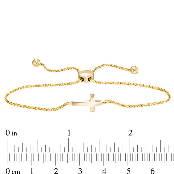 Small Sideways Cross Bolo Bracelet in 10K Gold - 9.5"