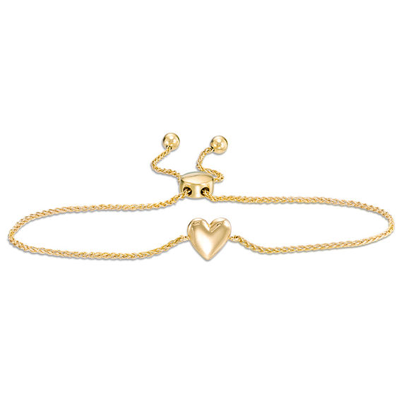 Small Heart Bolo Bracelet in 10K Gold - 9.5"