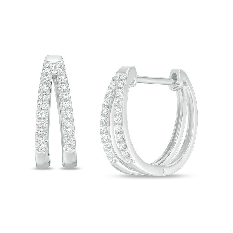 Main Image 1 of 1/8 CT. T.W. Diamond Split Hoop Earrings in 10K White Gold