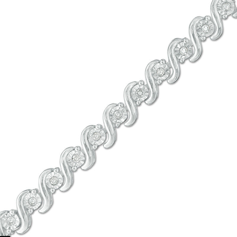 Main Image 1 of 1/5 CT. T.W. Diamond "S" Curve Bracelet in Sterling Silver - 7.5"