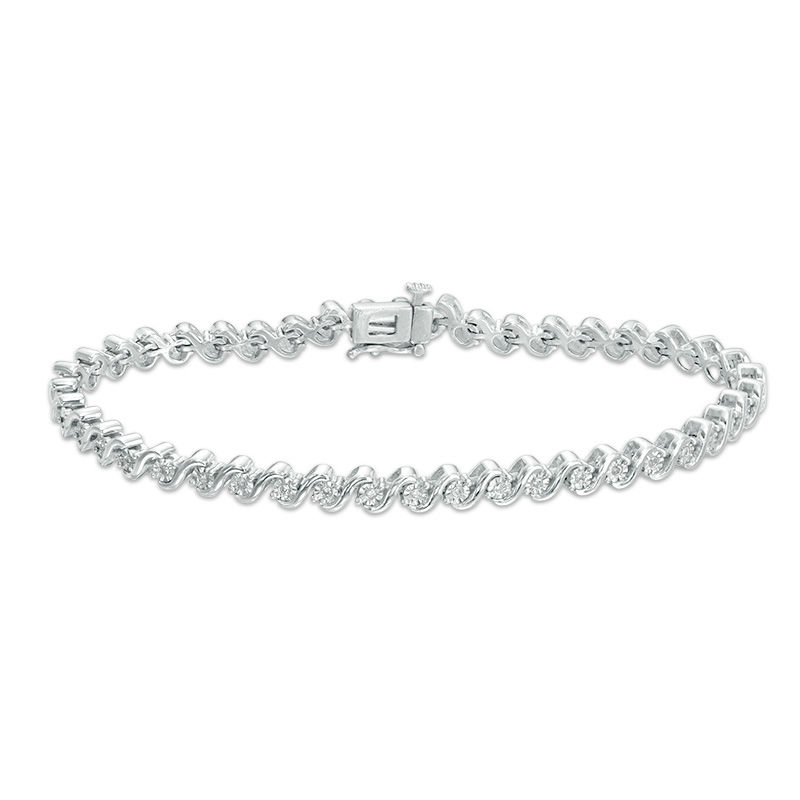 Main Image 2 of 1/5 CT. T.W. Diamond "S" Curve Bracelet in Sterling Silver - 7.5"