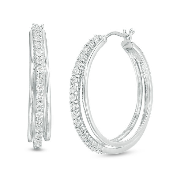 1/10 CT. T.w. Diamond Multi-Row Hoop Earrings in Sterling Silver