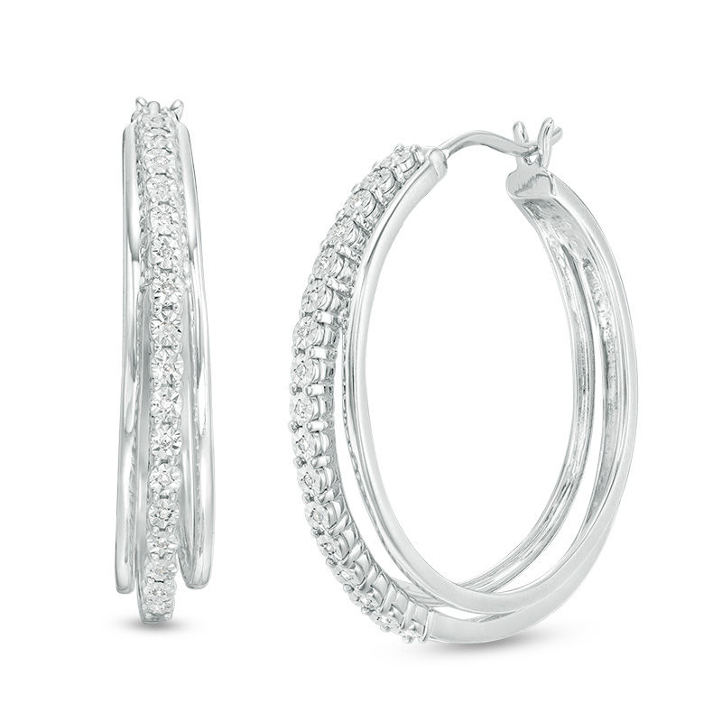Main Image 1 of 1/10 CT. T.W. Diamond Multi-Row Hoop Earrings in Sterling Silver