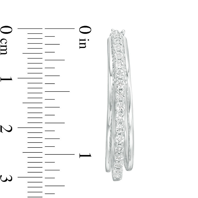 Main Image 2 of 1/10 CT. T.W. Diamond Multi-Row Hoop Earrings in Sterling Silver