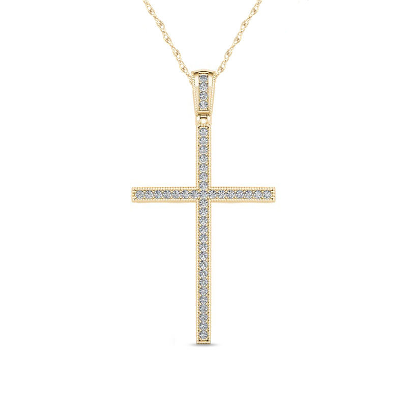 Main Image 1 of 1/8 CT. T.W. Diamond Vintage-Style Cross Pendant in 10K Gold