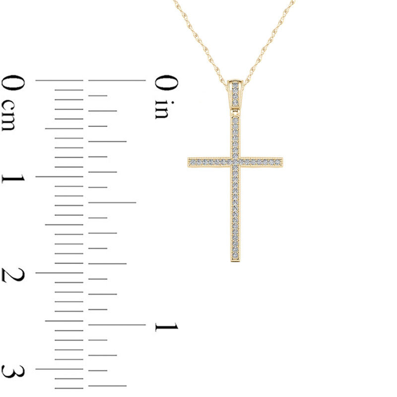 Main Image 2 of 1/8 CT. T.W. Diamond Vintage-Style Cross Pendant in 10K Gold