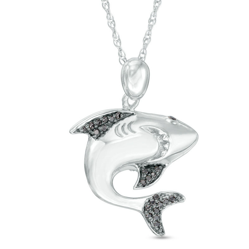 1/8 CT. T.W. Black Diamond Shark Pendant in Sterling Silver | Zales