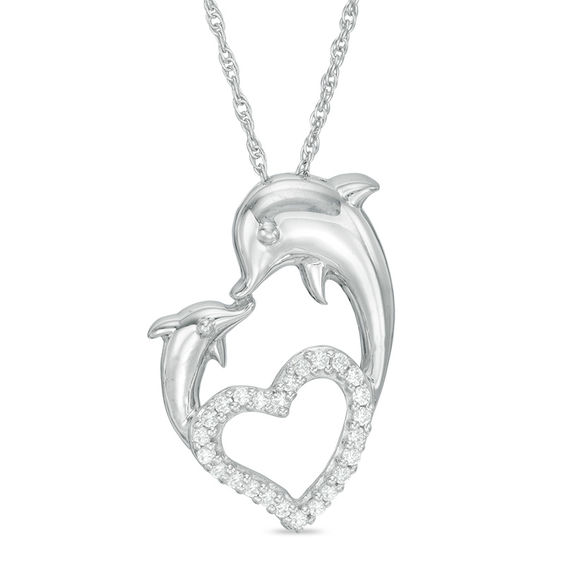 1/8 CT. T.w. Diamond Motherly Love Dolphin Heart Pendant in Sterling Silver