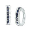 Thumbnail Image 1 of Lab-Created Blue and White Sapphire Three Row Hoop Earrings in Sterling Silver