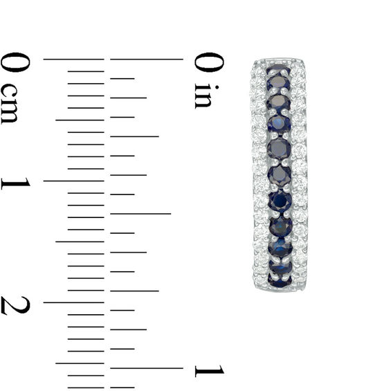 Lab-Created Blue and White Sapphire Three Row Hoop Earrings in Sterling Silver