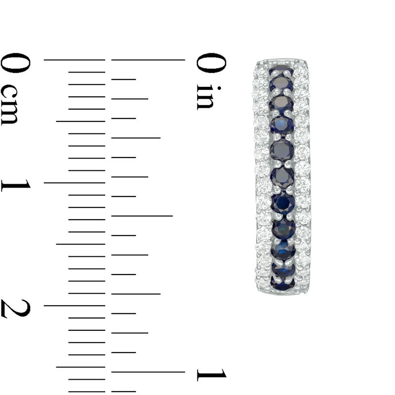Main Image 2 of Lab-Created Blue and White Sapphire Three Row Hoop Earrings in Sterling Silver