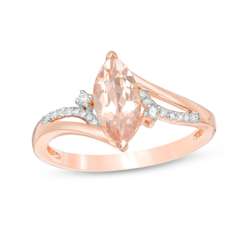 Main Image 1 of Marquise Morganite and Diamond Accent Bypass Split Shank Ring in 10K Rose Gold
