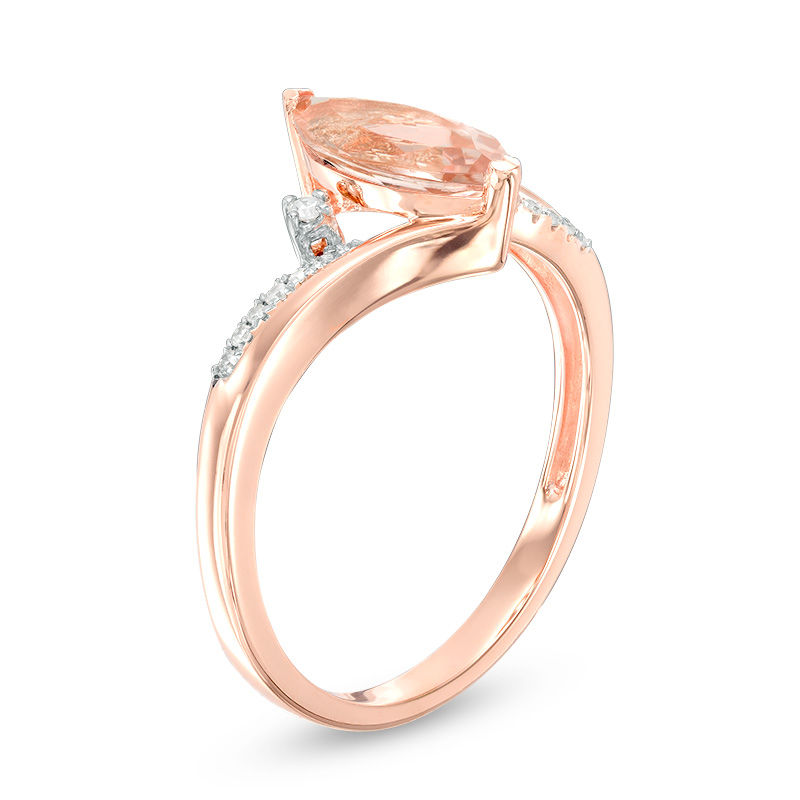 Marquise Morganite and Diamond Accent Bypass Split Shank Ring in 10K Rose Gold