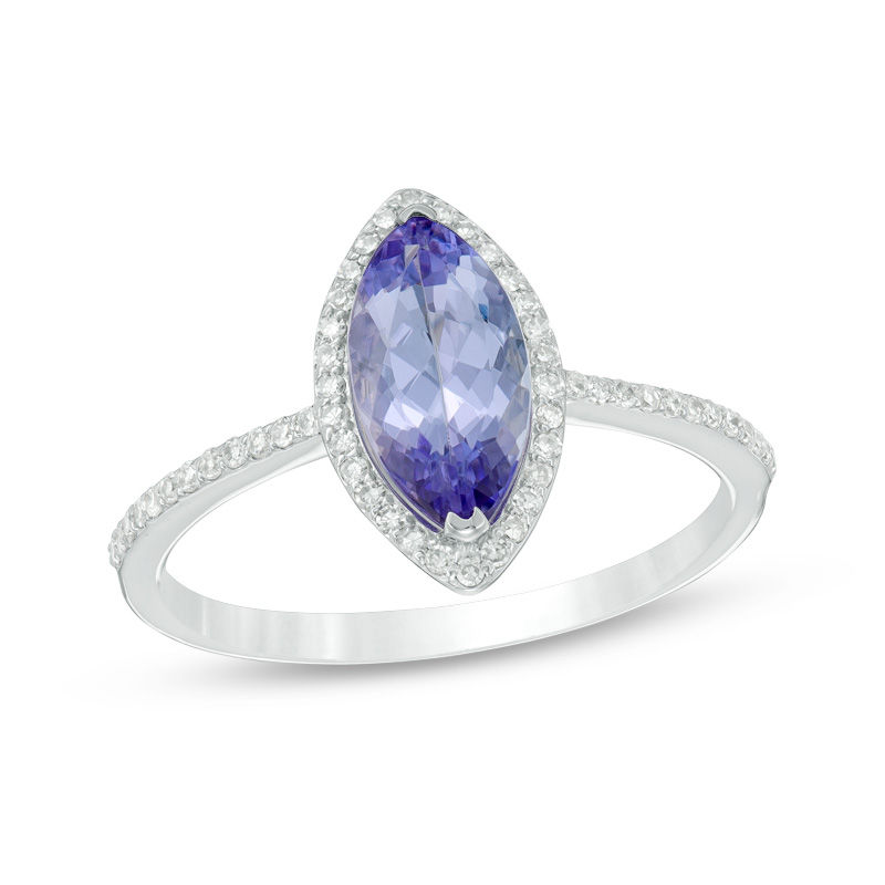 Marquise Tanzanite and 1/8 CT. T.W. Diamond Frame Ring in 10K White Gold