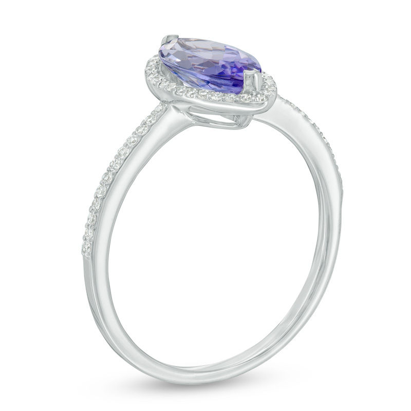 Marquise Tanzanite and 1/8 CT. T.W. Diamond Frame Ring in 10K White Gold