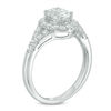 Thumbnail Image 2 of Lab-Created Oval White Sapphire Frame Split Shank Engagement Ring in Sterling Silver