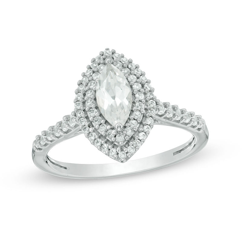 Main Image 1 of Marquise Lab-Created White Sapphire Double Frame Ring in Sterling Silver