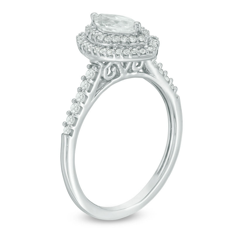Main Image 2 of Marquise Lab-Created White Sapphire Double Frame Ring in Sterling Silver