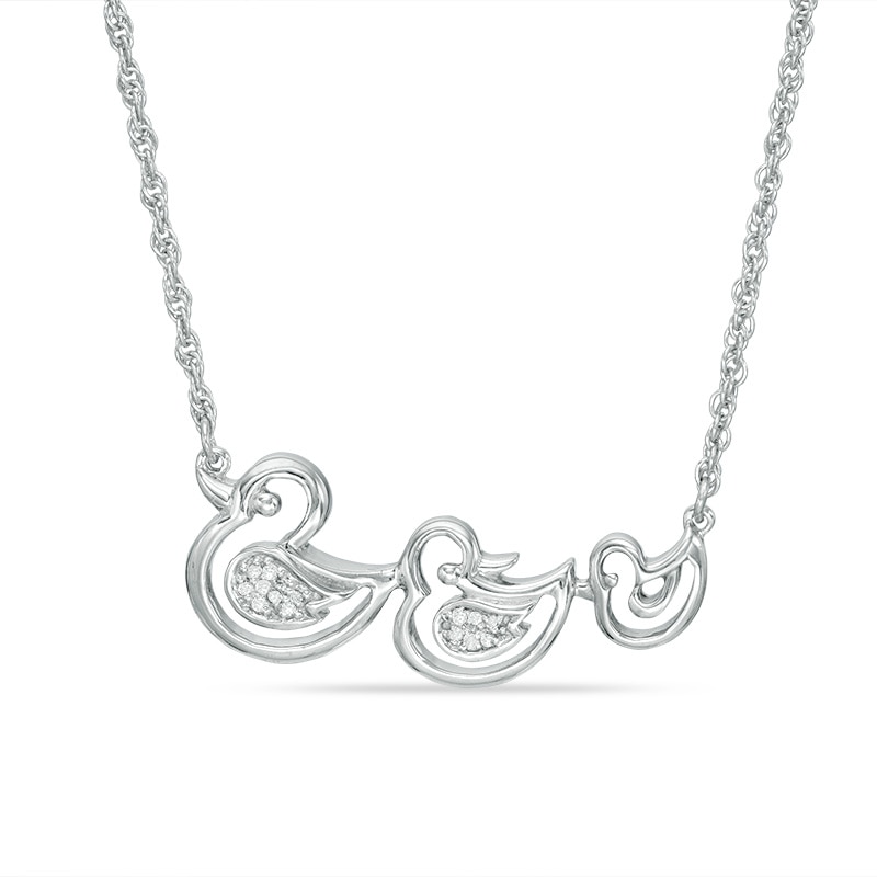 Main Image 1 of Diamond Accent Duck Family Necklace in Sterling Silver - 17"