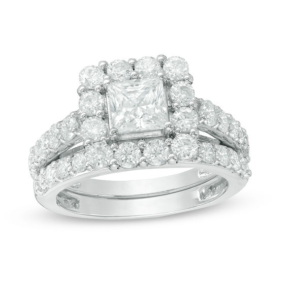 Celebration Ideal 2-3/4 CT. T.w. Princess-Cut Certified Diamond Bridal Set in 14K White Gold (I/I1)
