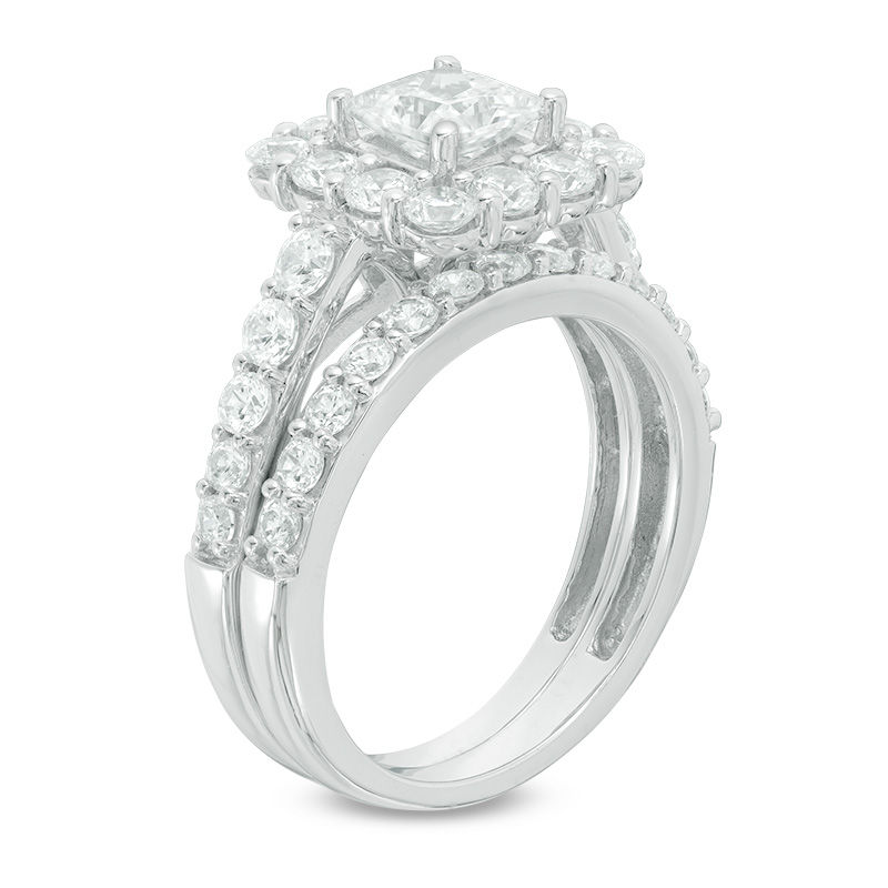 Main Image 2 of Celebration Ideal 2-3/4 CT. T.W. Princess-Cut Certified Diamond Bridal Set in 14K White Gold (I/I1)
