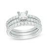 Thumbnail Image 1 of Celebration Ideal 1-5/8 CT. T.W. Princess-Cut Certified Diamond Three-Piece Bridal Set in 14K White Gold (I/I1)