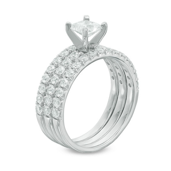 Celebration Ideal 1-5/8 CT. T.w. Princess-Cut Certified Diamond Three-Piece Bridal Set in 14K White Gold (I/I1)