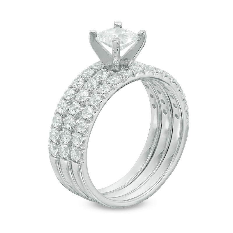 Celebration Ideal 1-5/8 CT. T.W. Princess-Cut Diamond Three-Piece Bridal Set in 14K White Gold (I/I1)