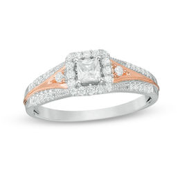 Two Tone Wedding Rings Zales T W Princess Cut Diamond Frame Engagement Ring In 14k Two