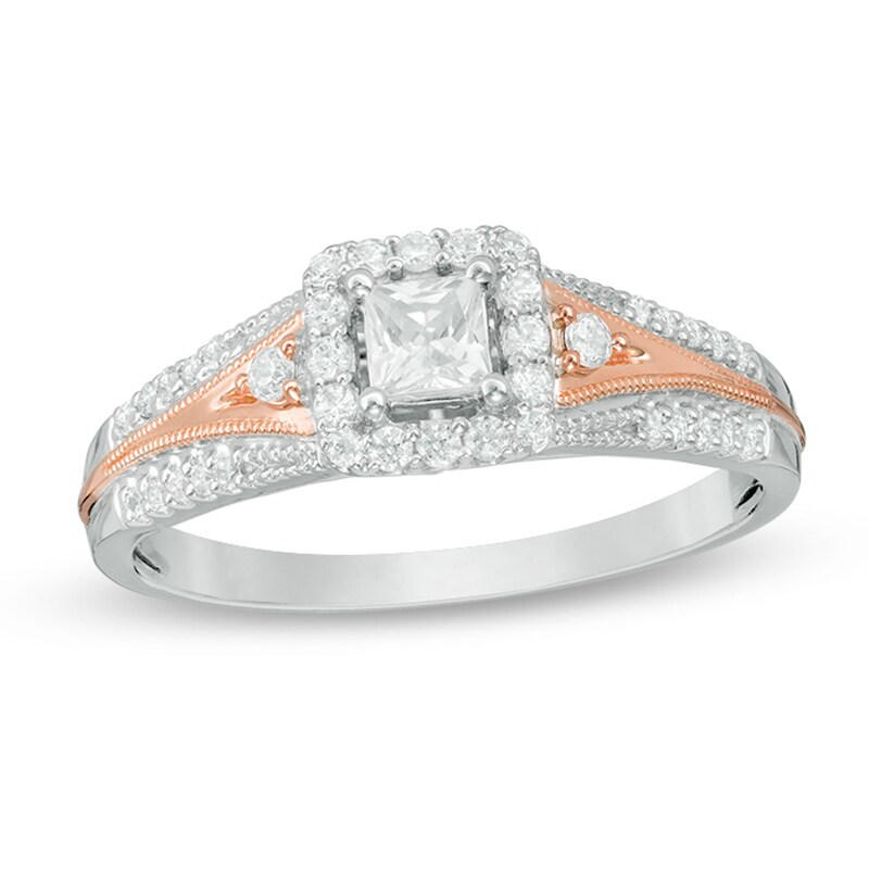 Main Image 1 of 3/8 CT. T.W. Princess-Cut Diamond Frame Engagement Ring in 14K Two-Tone Gold