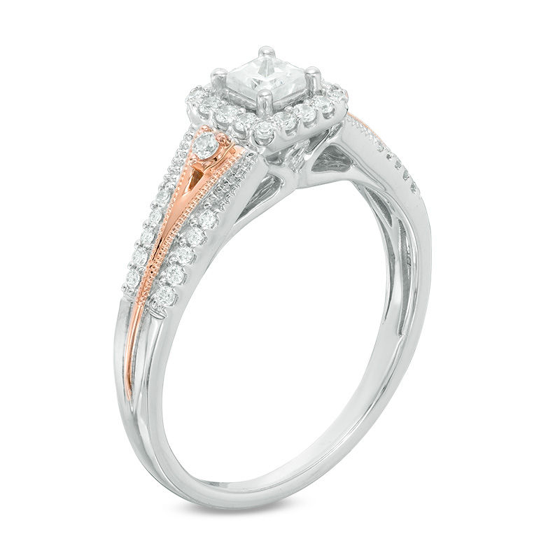 Main Image 2 of 3/8 CT. T.W. Princess-Cut Diamond Frame Engagement Ring in 14K Two-Tone Gold