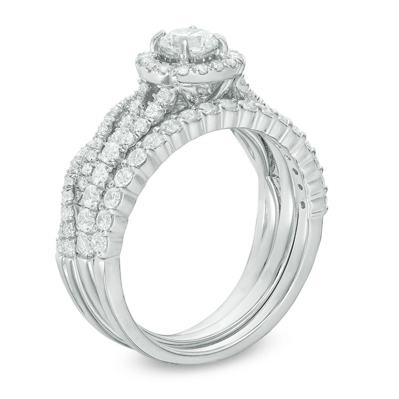 1-1/4 CT. T.W. Diamond Frame Three Piece Bridal Set in 14K White Gold