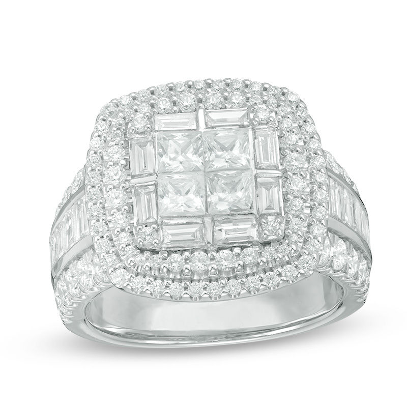 Main Image 1 of 2 CT. T.W. Quad Princess-Cut Diamond Double Frame Engagement Ring in 14K White Gold