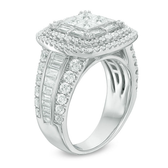 2 CT. T.w. Quad Princess-Cut Diamond Double Frame Engagement Ring in 14K White Gold